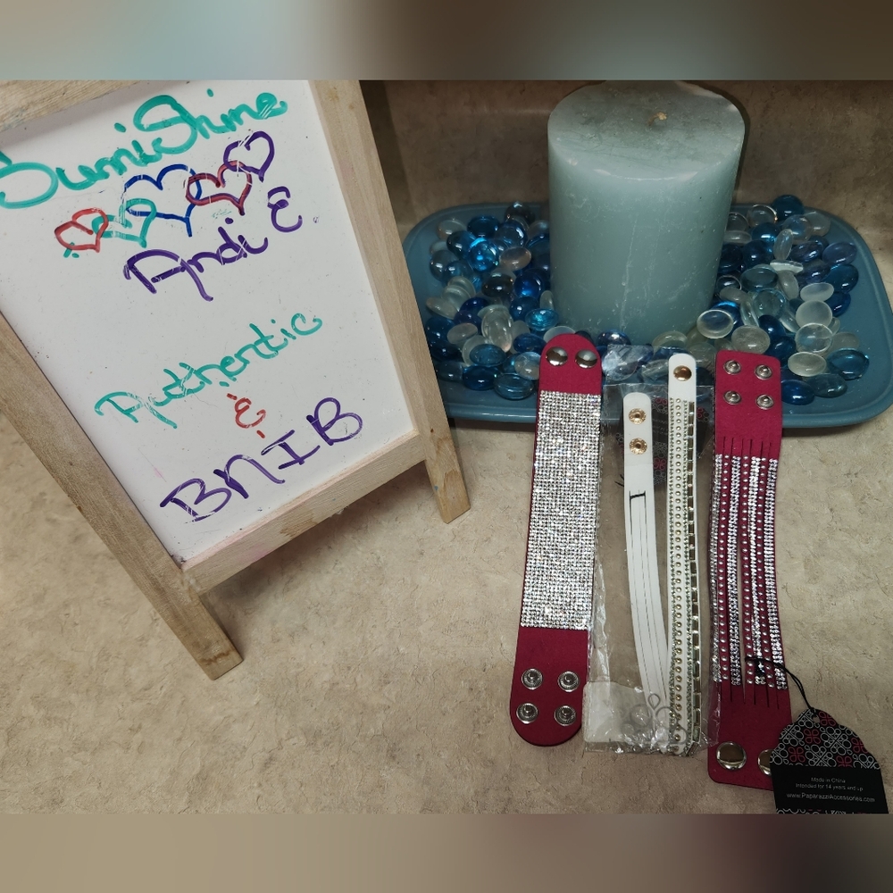 (3) Paparazzi Bracelets, (2) WIDE PINK & (1) WHITE WRAP, NEW